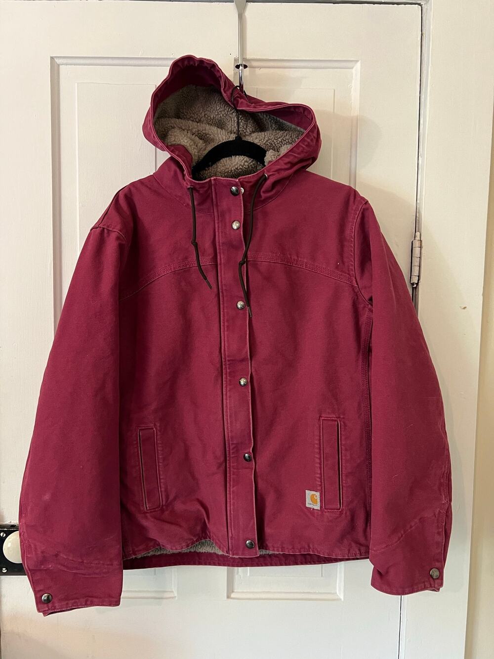 Carhartt sandstone Berkeley womens large raspberry duck canvas hood coat jacket